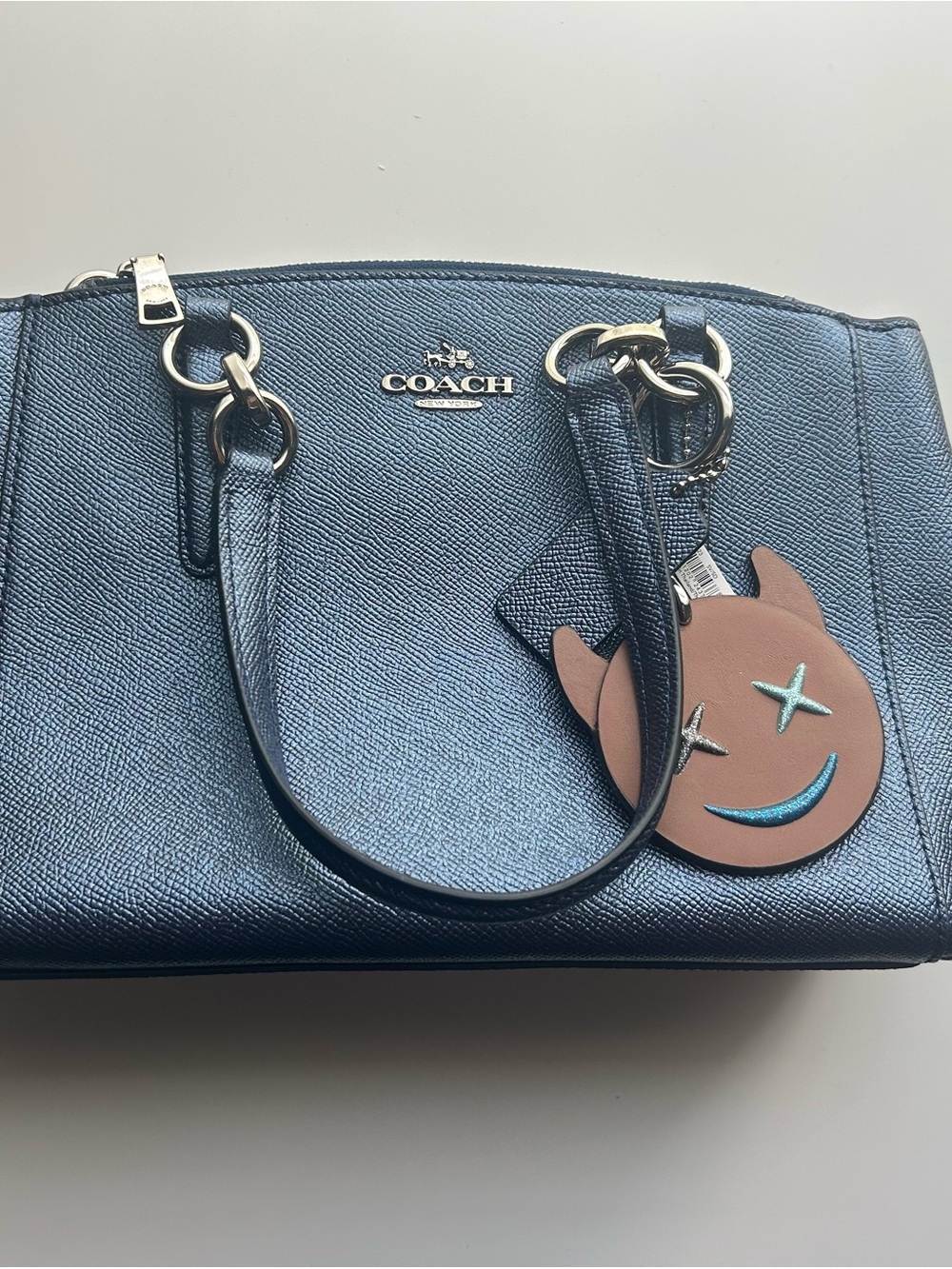 Coach Metallic Navy Blue Leather Mini Christie Carryall Satchel